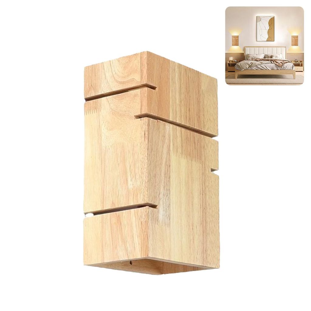 Holz Wandlampe im Vintage-Stil,oben und unten leuchtend,industrielle Wandlampe für Flur,für Schlafzimmer,Wohnzimmer, Flur und Treppen, inkl.Glüh...