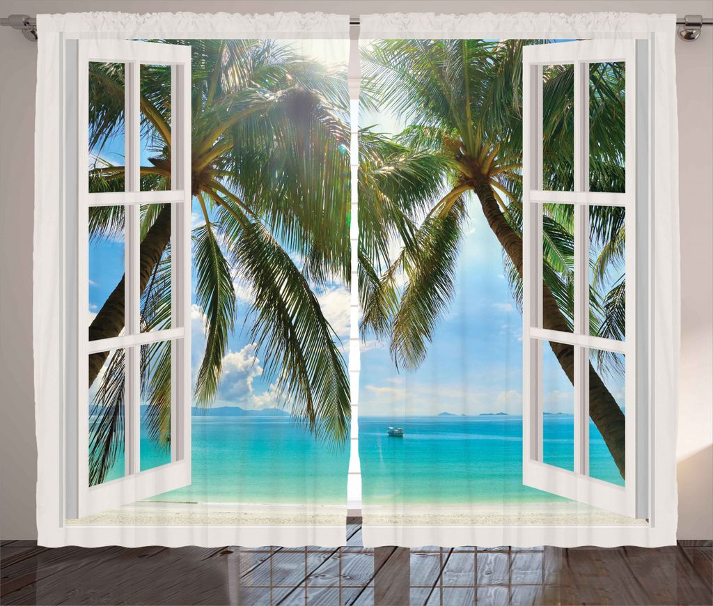 ABAKUHAUS Tropisch Rustikaler Gardine, Fenster zum exotischen Strand, Schlafzimmer Kräuselband Vorhang mit Schlaufen und Haken, 280 x 245 cm, Mehr...