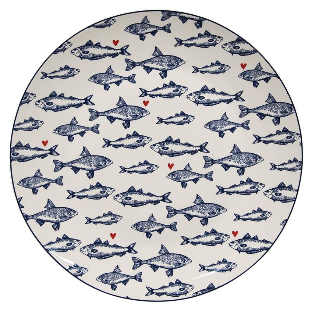 Piatto da pranzo Clayre & Eef Ø 26 cm Pesce in porcellana Immagine del prodotto 