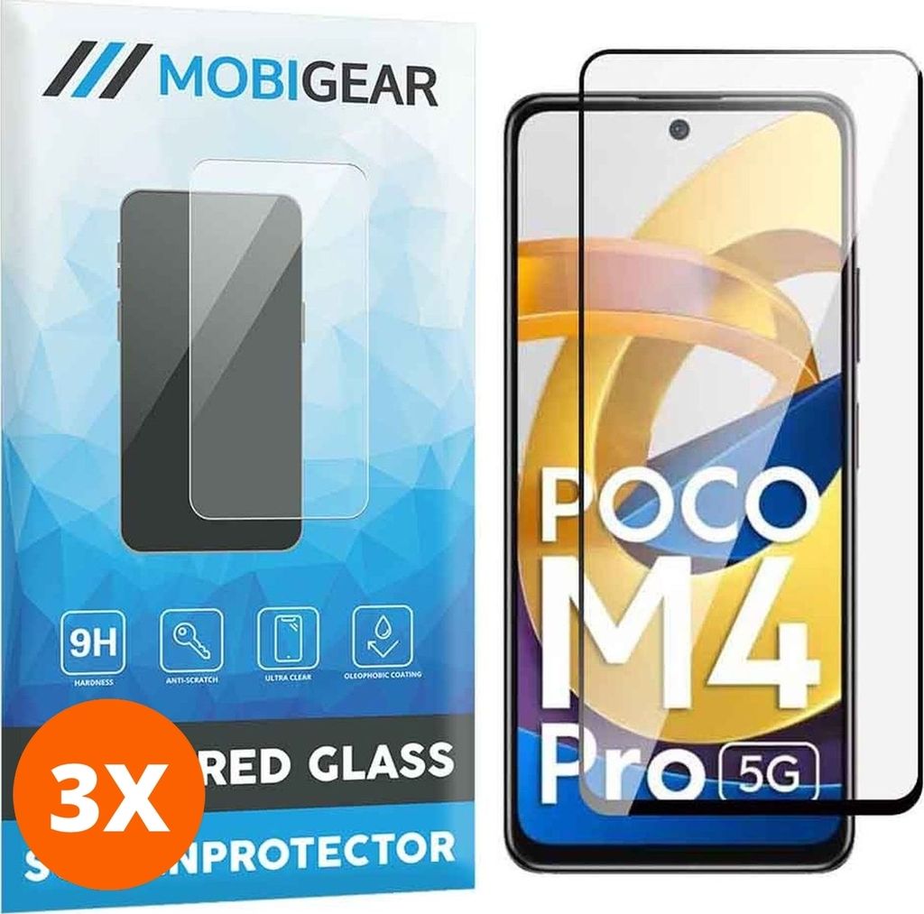 Mobigear Premium 9.98 POCO M4 Pro 5G Panzerglas Gehärtetes Glas Displayschutz - Hüllenfreundlich - Schwarz (3er Pack)