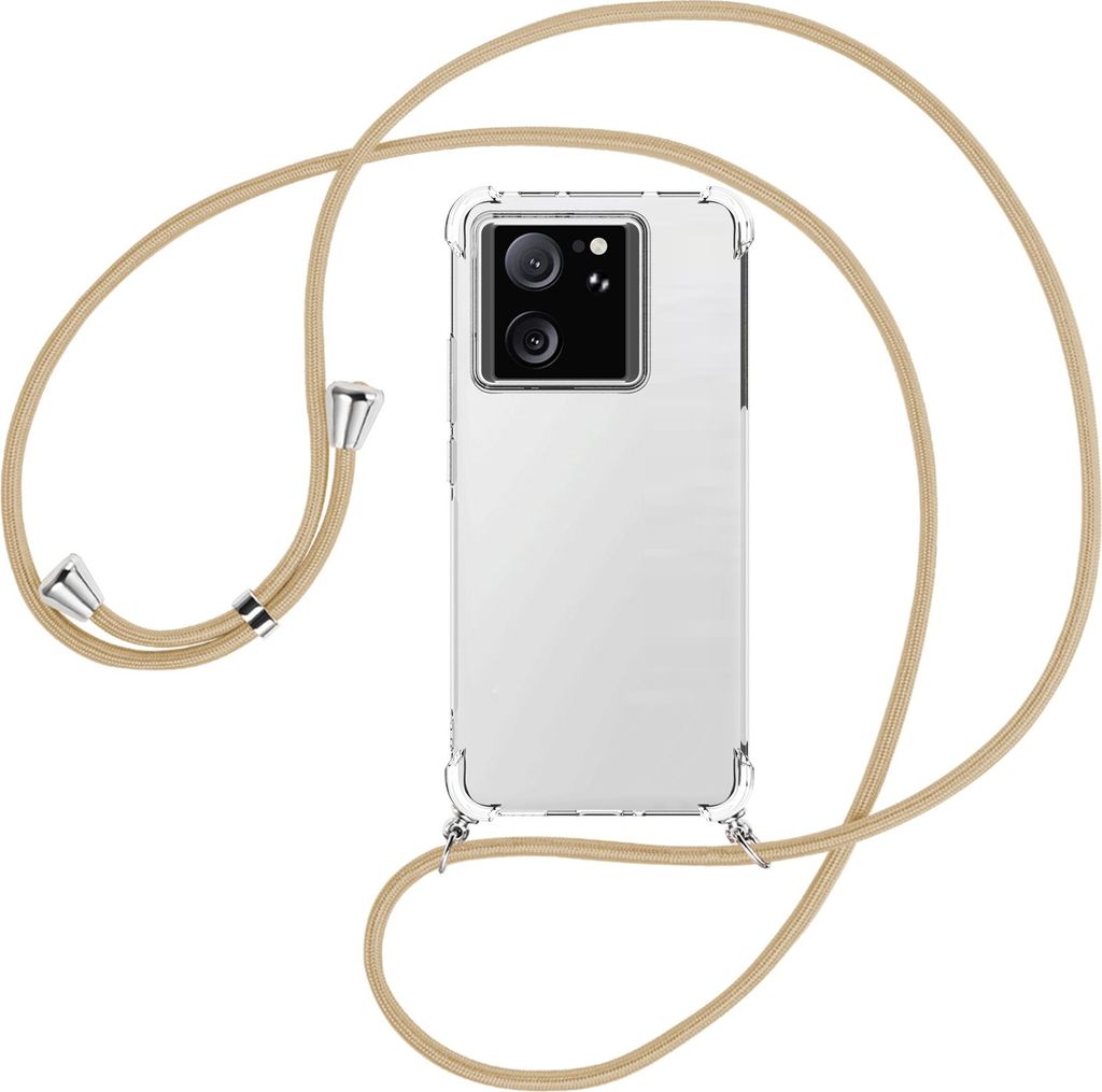 Handykette Backcover-Schutzhülle mit Band (Metall silberfarben) für Xiaomi 13T Pro (6.73'') - caramel