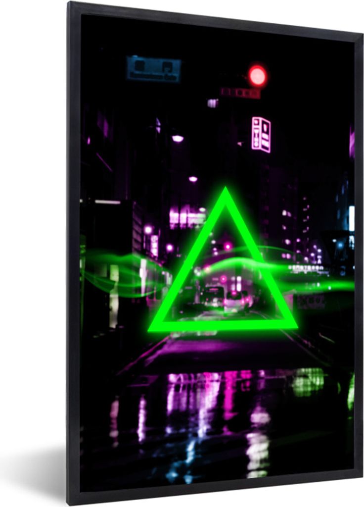 MuchoWow Gerahmtes Poster Spiele - Neon - Dreieck - Abstrakt - Spiele 60x90 cm - Poster mit Schwarzem Bilderrahmen Wandposter Rahmen Foto Bilder ...