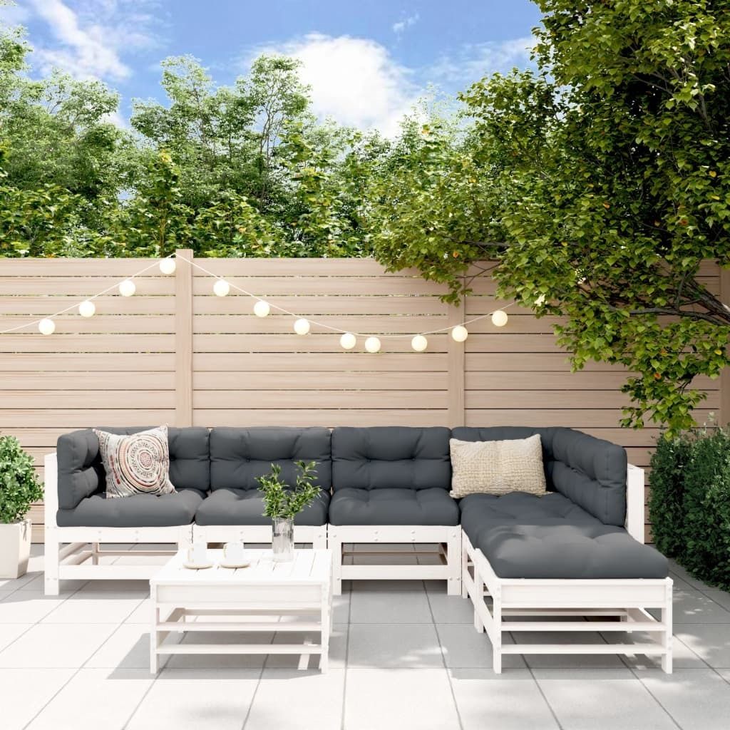 Maison Exclusive - 7-tlg. Garten-Lounge-Set Weiß Massivholz Kiefer