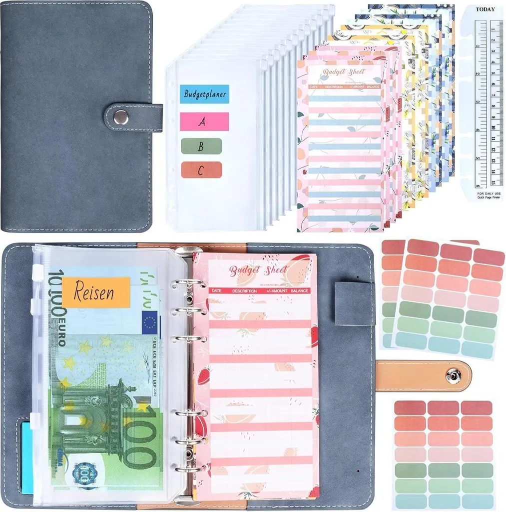 Budget Binder A6 Kit Risparmio con Buste per Contanti e Sticker