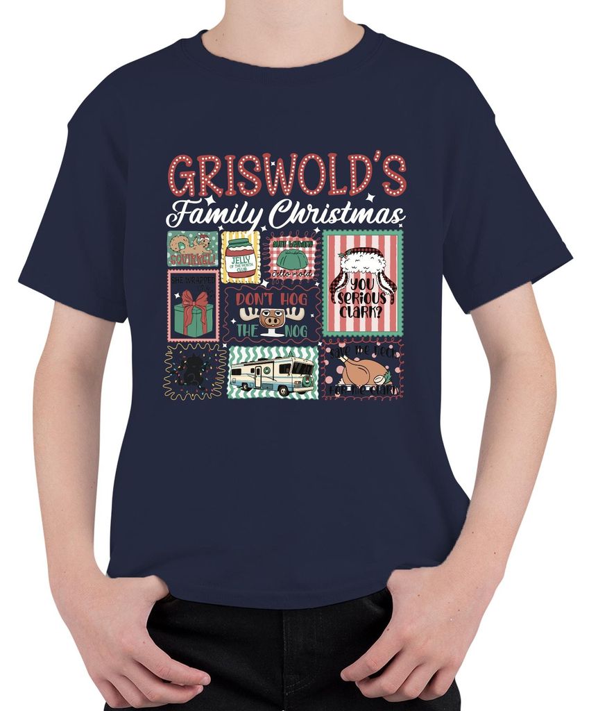 Griswold's Family Christmas Wohnmobil Rentier Lichterkette Retro Uni Kinder T-Shirt, Navy, 140