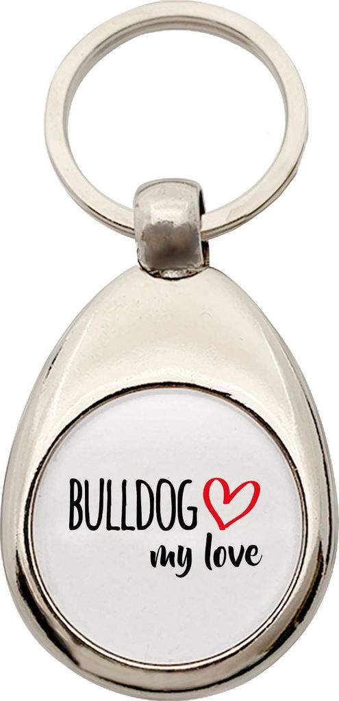 Huuraa Schlüsselanhänger Bulldog my love Metall Schlüsselring Einkaufswagenchip Geschenkidee