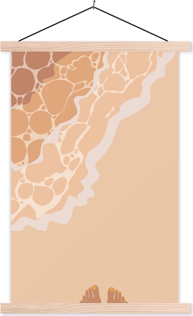 MuchoWow Textilposter Strand - Meer - Fuß 40x60 cm mit holzfarbenen Rahmen - Poster
