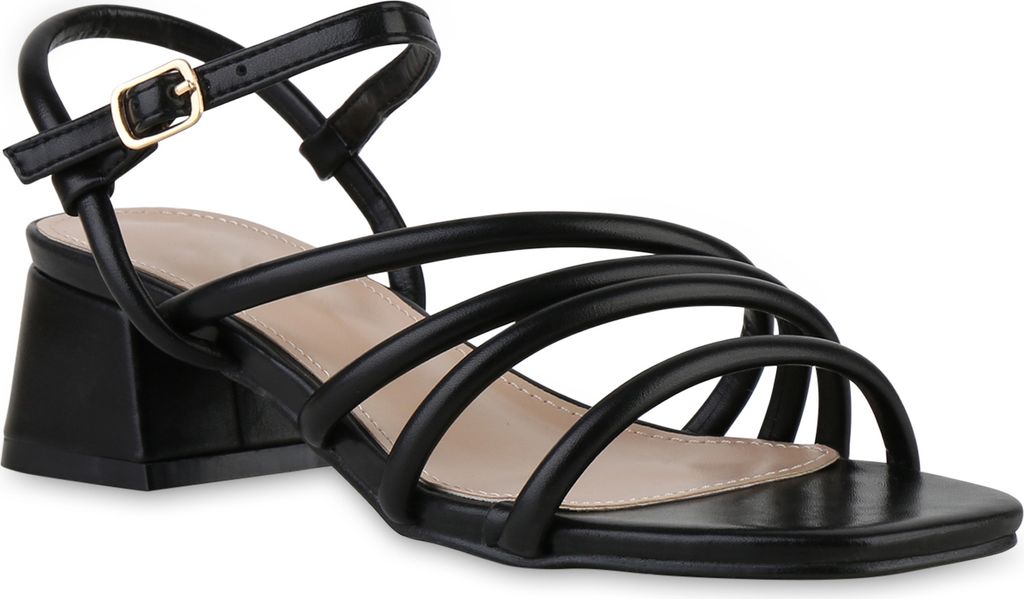 VAN HILL Damen Riemchensandaletten Sandalette Party Schuh 841525, Farbe: Schwarz, Größe: 36