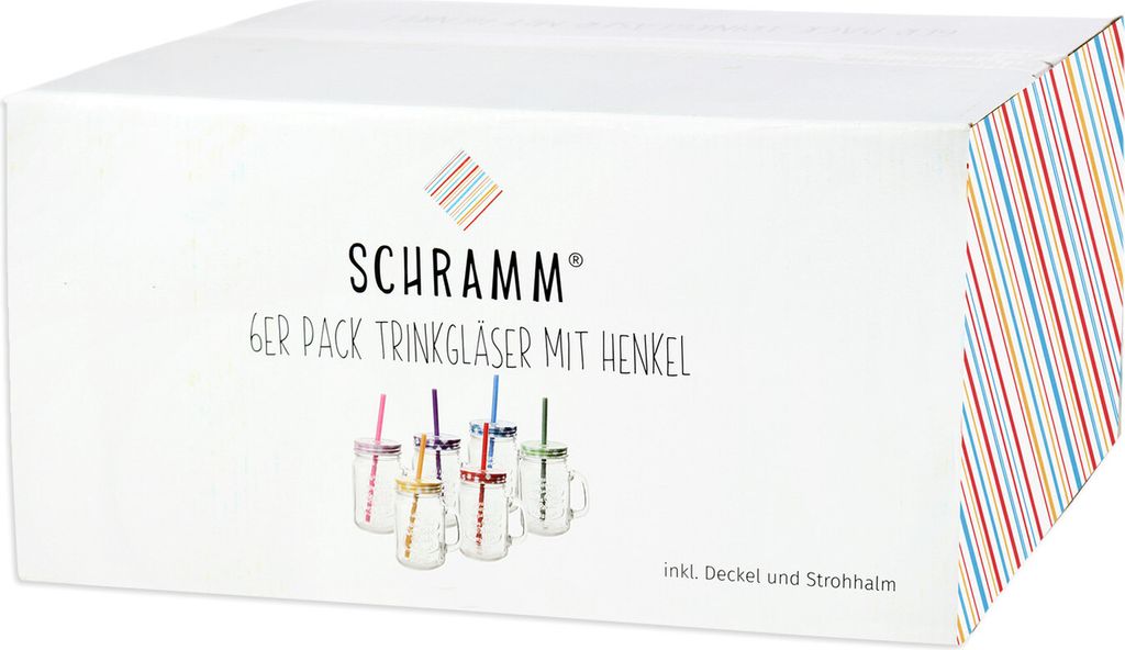 Schramm® 6 Stück Trinkgläser mit Deckel, Henkel und Mehrweg Produktbild 3