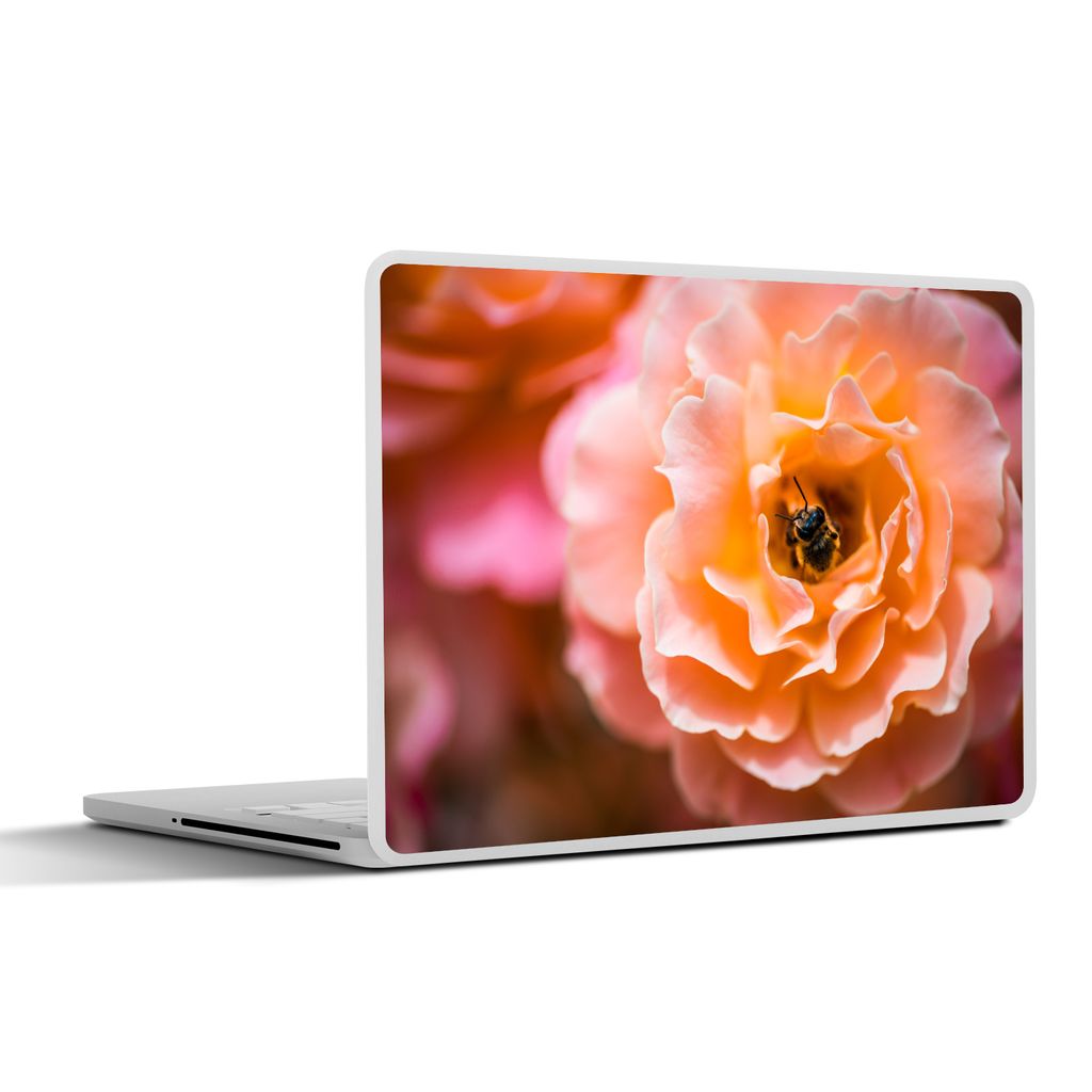 MuchoWow Laptop Aufkleber Sticker Cover Rose - Blume - Biene 31x22.5 cm - Laptop-Deko