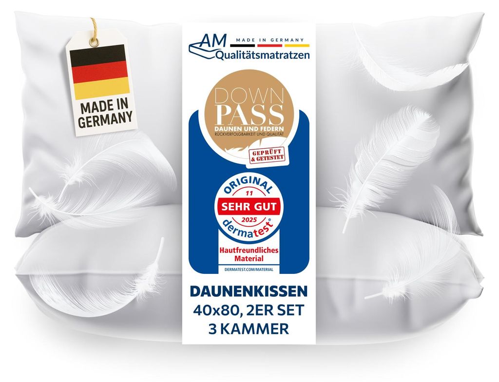 AM Qualitätsmatratzen | Premium 2er Daunenkissenset | 40x80 Produktbild 