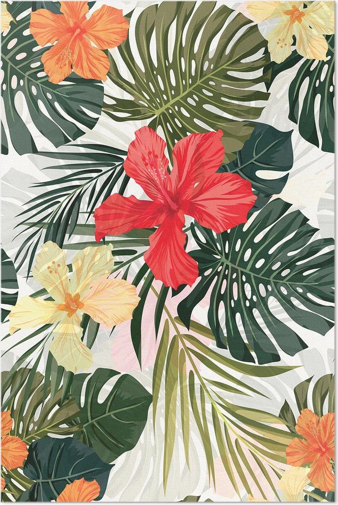 Tropische Monstera Blätter und Blumen – Vinylteppich – 80x120 cm – Indoor Teppich – Flur – Pflegeleicht – Modern