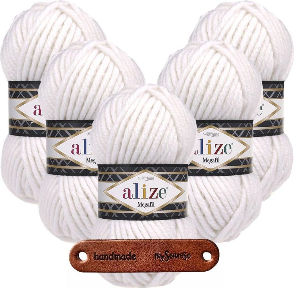 5 x ALIZE Superlana Megafil 55 White mit Label Produktbild 