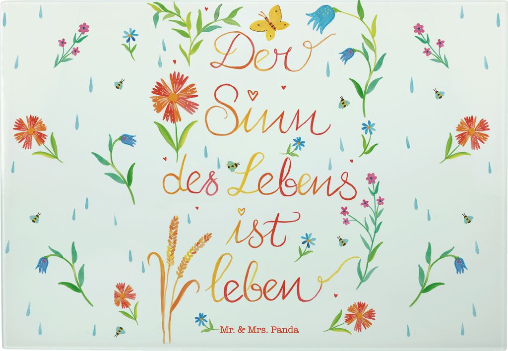 Mr. & Mrs. Panda Schneidebrett Sinn des Lebens - Geschenk, Design, Motivation, Vesperplatte, Spruch, Glas Schneideplatte, Leben, Hackbrett, Caspar,...