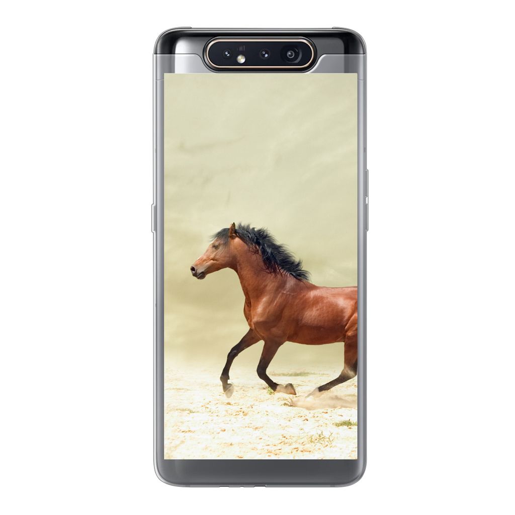 MuchoWow Handyhülle Schutzhülle Hülle für Samsung Galaxy A80 Pferd - Stoff - Sand Silikon Softcase Handy Hülle - Schutzdeckel