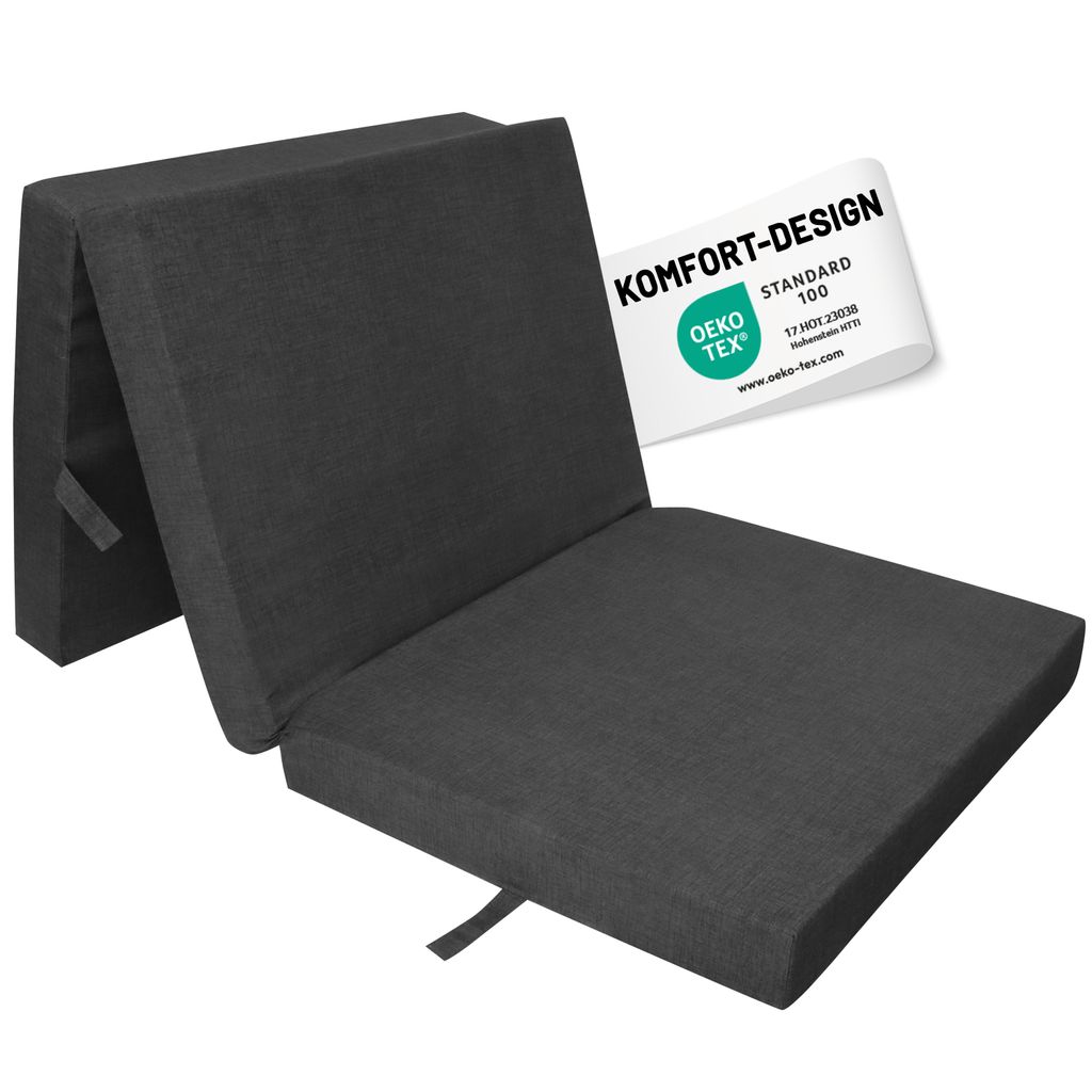 RelaxXL Klappmatratze Gästebett Pro 195x80x10cm, Faltbar, Tragegriff, Bezug waschbar, Anthrazit meliert
