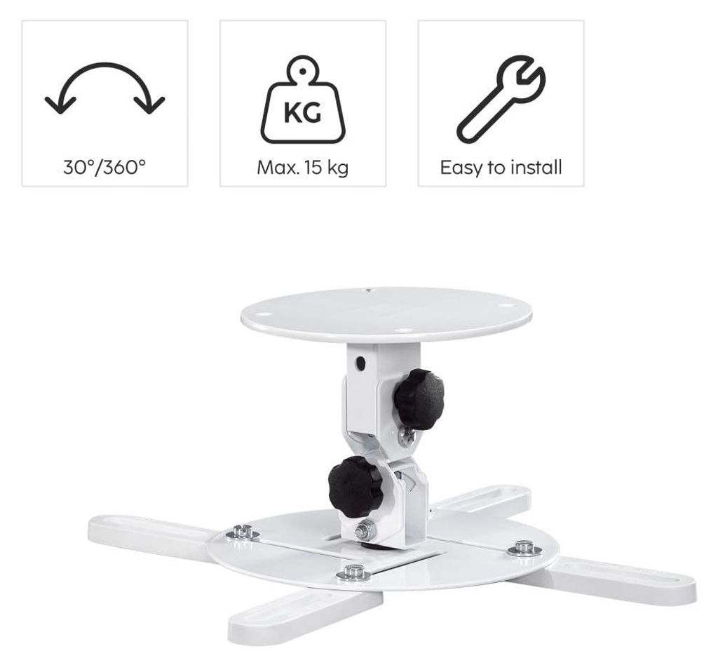 Hama Beamerhalterung, Decke/Wand, 15 kg, Weiß, Stahl, 360°, Produktbild 