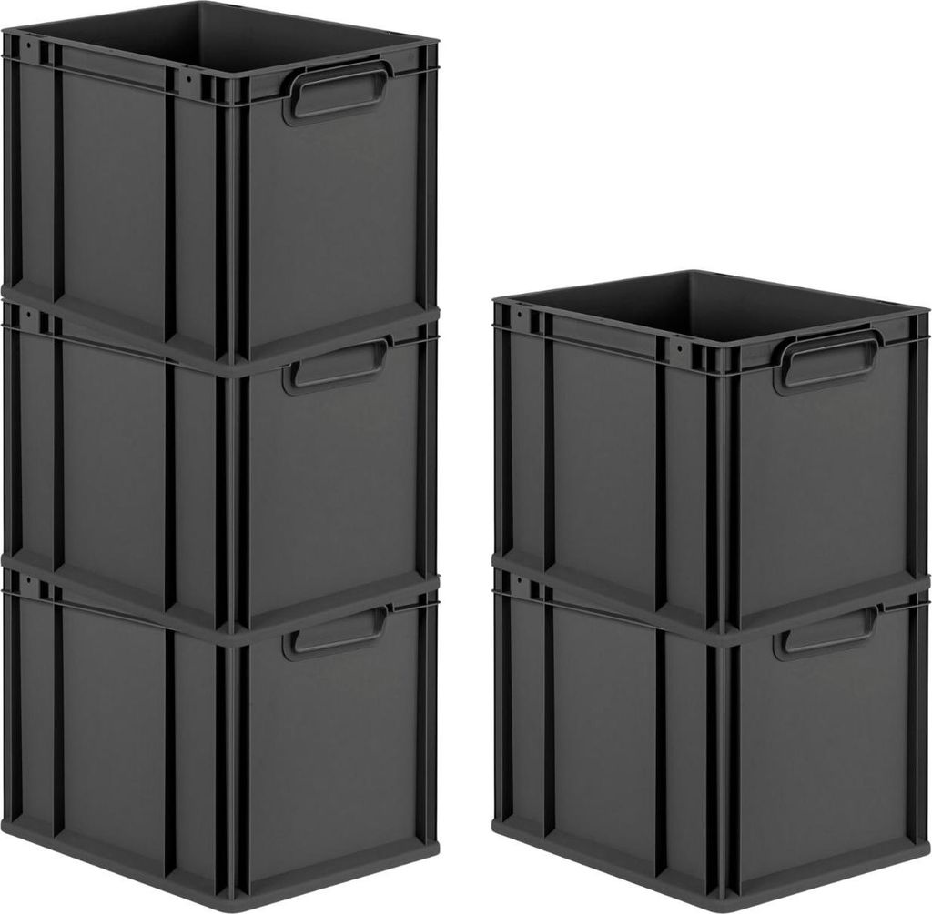 SparSet 5x Eurobox NextGen Grip | HxBxT 32x30x40cm | 30 Liter | Griffe geschlossen | Schwarz | Eurobehälter, Transportbox, Transportbehälter, Sta...