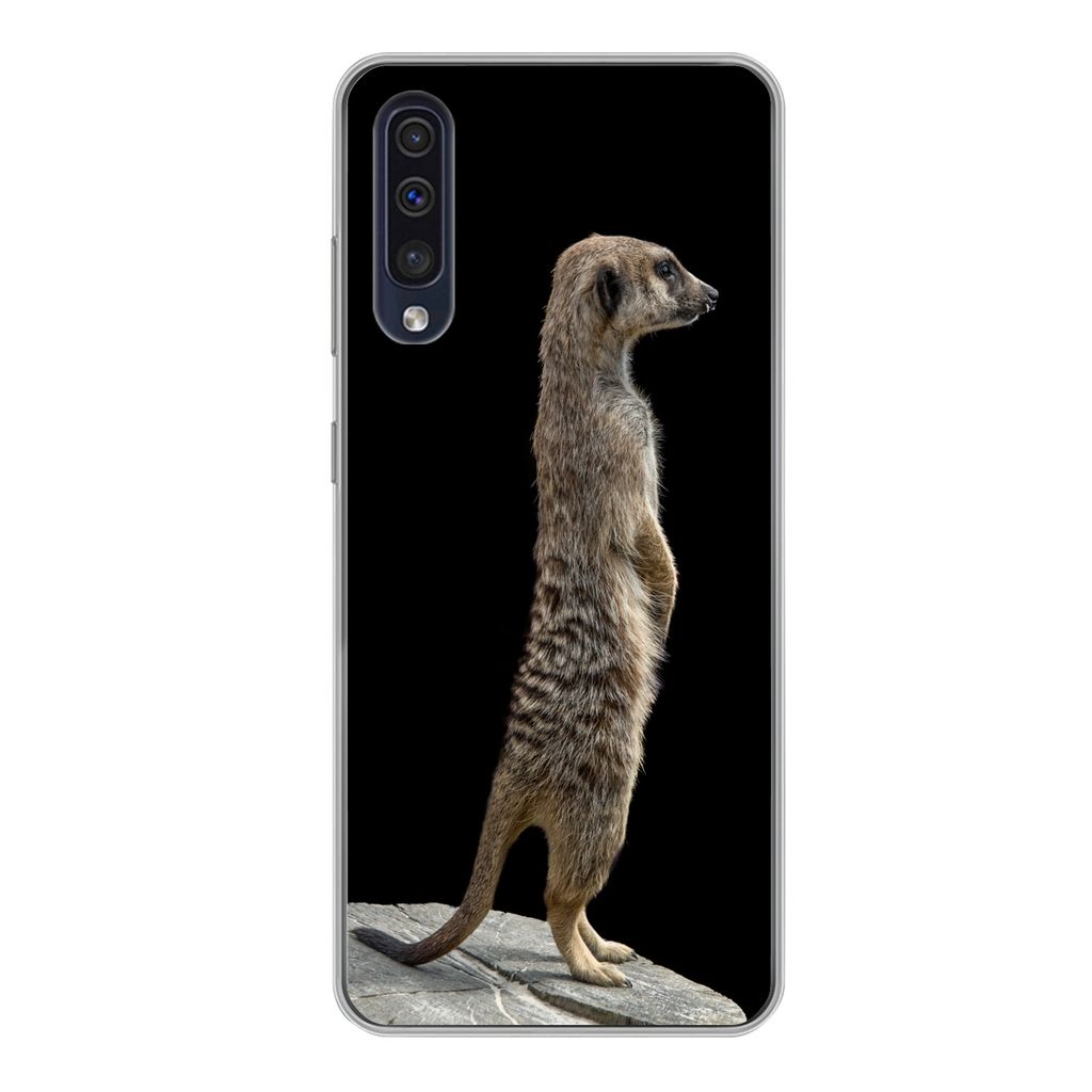 MuchoWow Handyhülle Schutzhülle Hülle für Samsung Galaxy A50 Erdmännchen - Wilde Tiere - Schwarz Silikon Softcase Handy Hülle - Mobiltelefo...