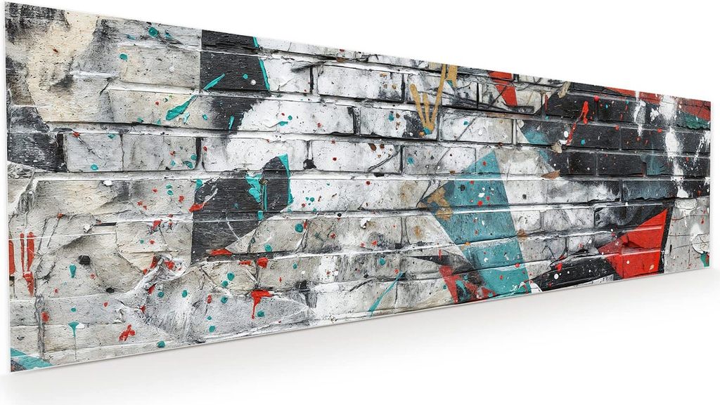 Glasbild 120x40cm in XXL für Wohnzimmer, Schlafzimmer Motiv Graffiti Mauer
