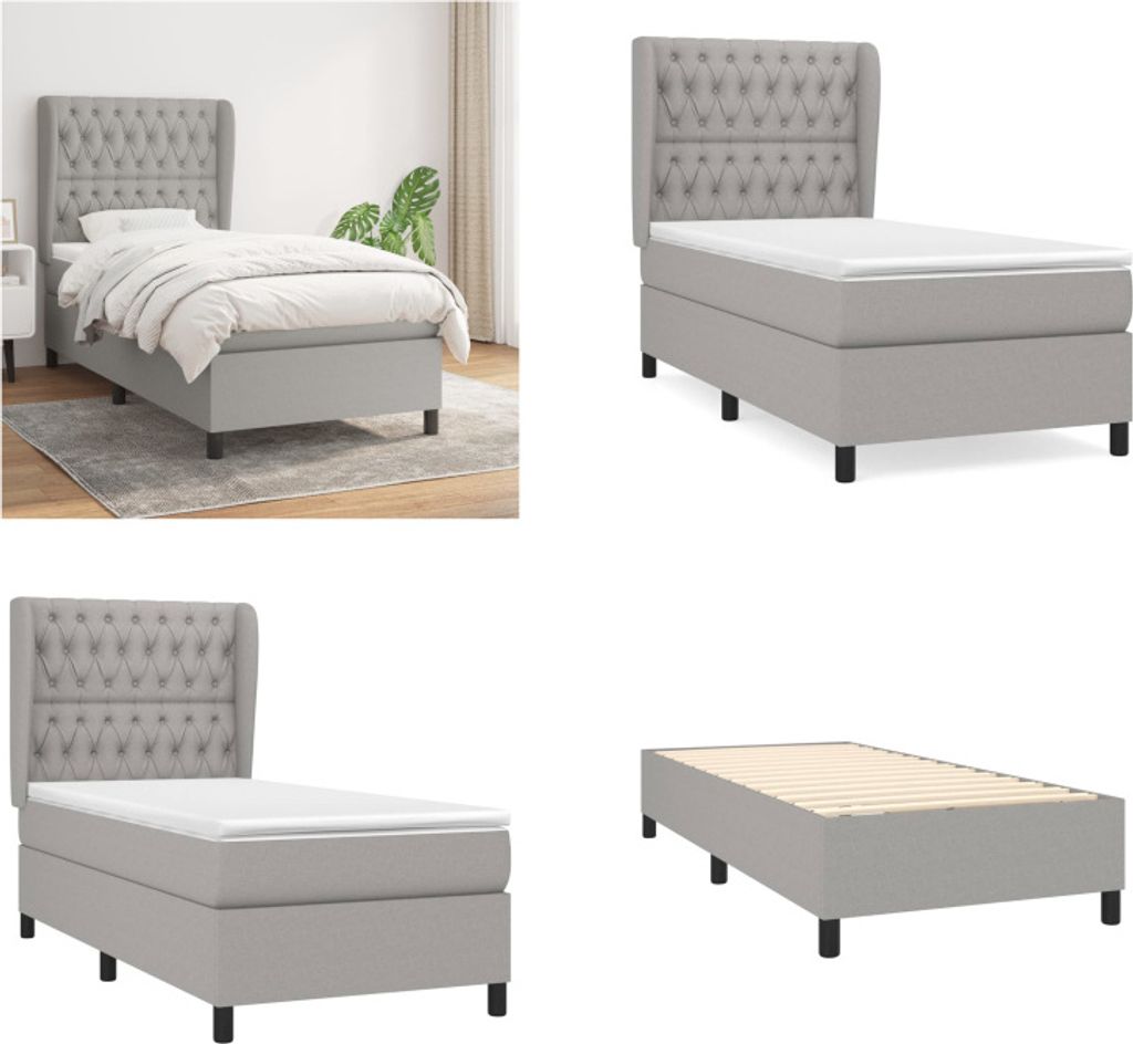 vidaXL Boxspringbett mit Matratze Hellgrau 100x200 cm Stoff - Boxspringbett - Boxspringbetten - Bett - Schlafzimmermöbel