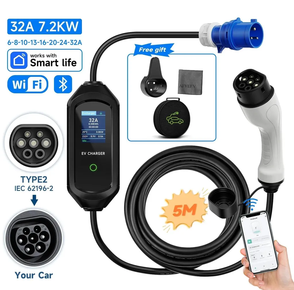 Chargeur portable pour véhicules électriques 5M Type 2 avec écran LCD