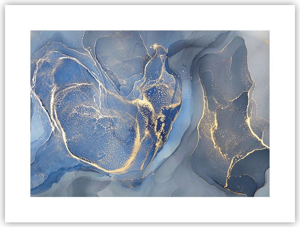 Poster - Poster ohne Rahmen - Gold Blau Farbe - 40x30 cm - Wand Bild - Wanddeko - Wandbilder - Kunstposter - Wandposter - Bilder - Kunstdruck - Wan...
