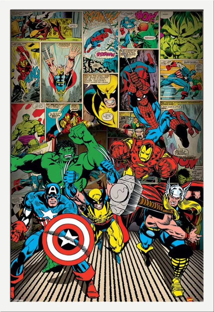 Marvel Poster Maxi Arrivano gli Eroi + Cornice Bianca Shinsuke 61x91