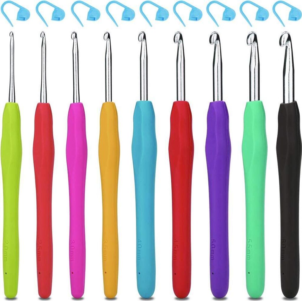 H&S Häkelnadel Set - 9teiliges Häkelset - Häkeln mit Gummi Produktbild