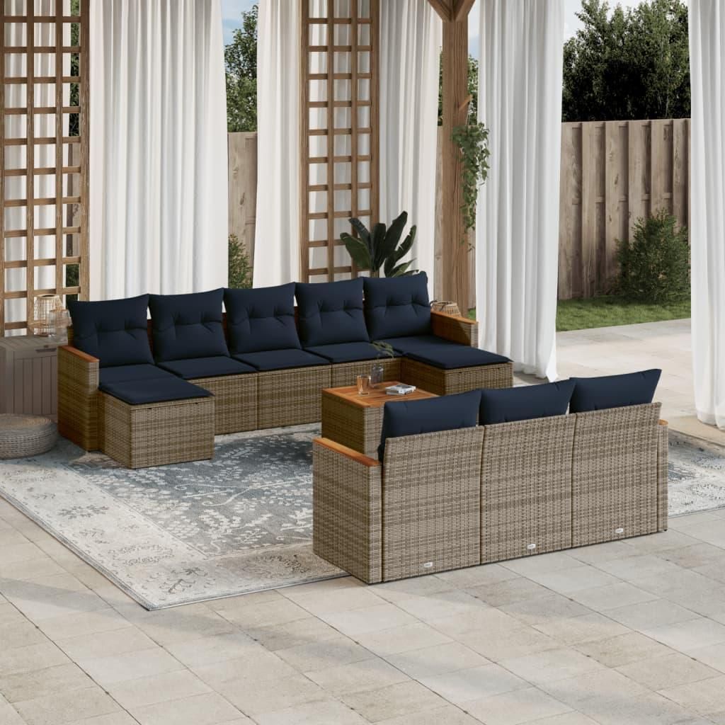 Maison Exclusive - 11-teiliges Gartensofa-Set mit Kissen, grau, Polyrattan