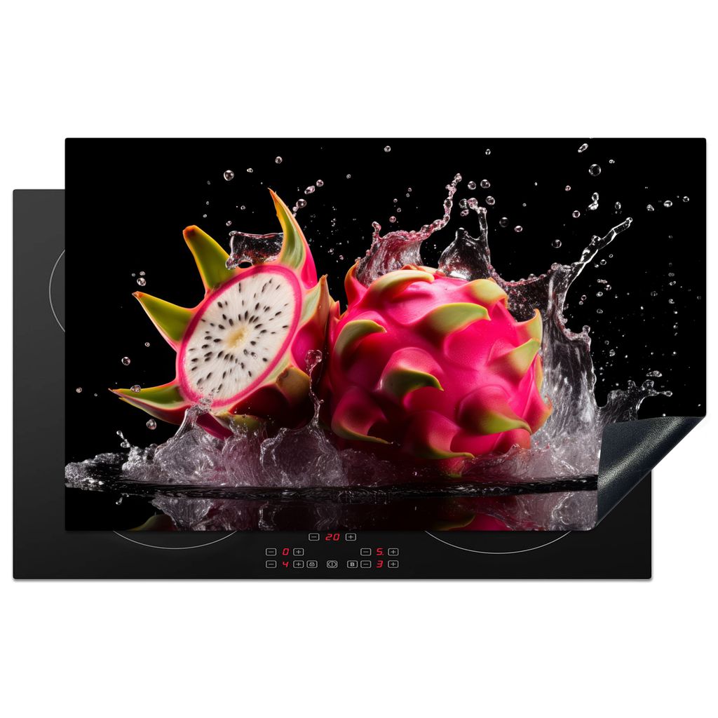 KitchenYeah Herdabdeckplatte Drachenfrucht - Schwarz - Wasser - Frucht - Frucht , 85x52cm, Küche Deko, Glaskeramikkochfeld Herdabdeckung, Abdeck...