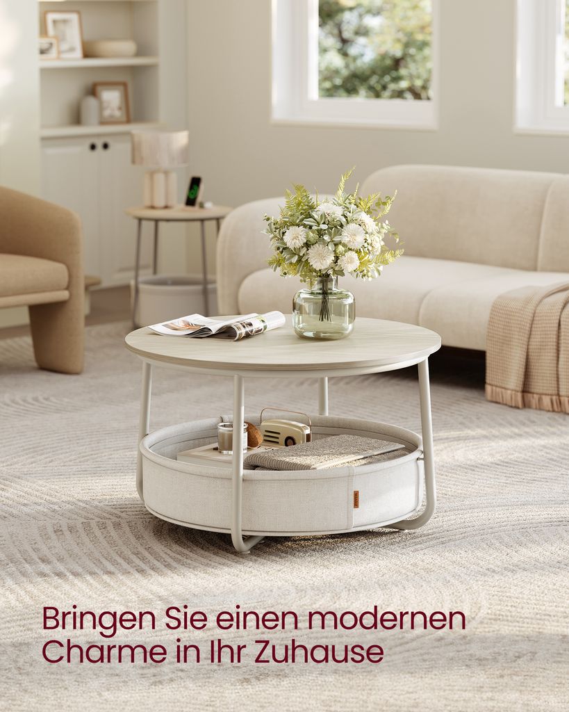 Couchtisch rund, Beistelltisch mit Stauraum