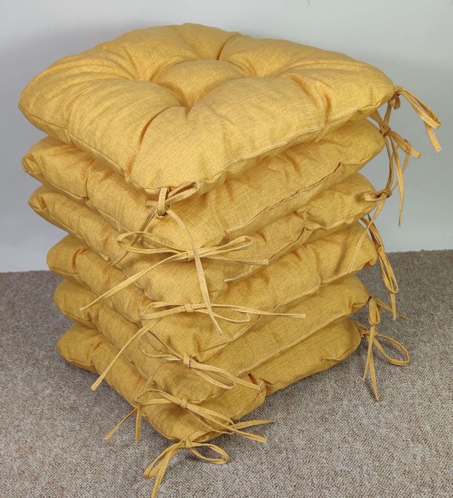 Set 6 x Stuhlkissen/Sitzkissen Lara 38 x 38 cm Dicke 8 cm, Fb. Colore Giallo ( gelb ) mit Schleifen