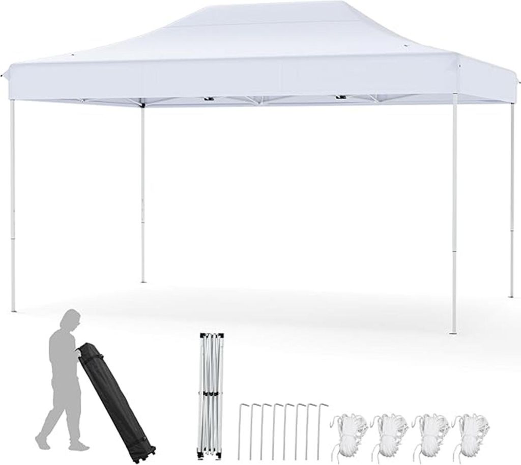 Gartenzelt 445 x 300 cm, wasserbeständiger Pop-Up Pavillon mit 3 Höhenverstellungen, Sonnenschutz, faltbarer Pavillon mit Transporttasche mit Rollen