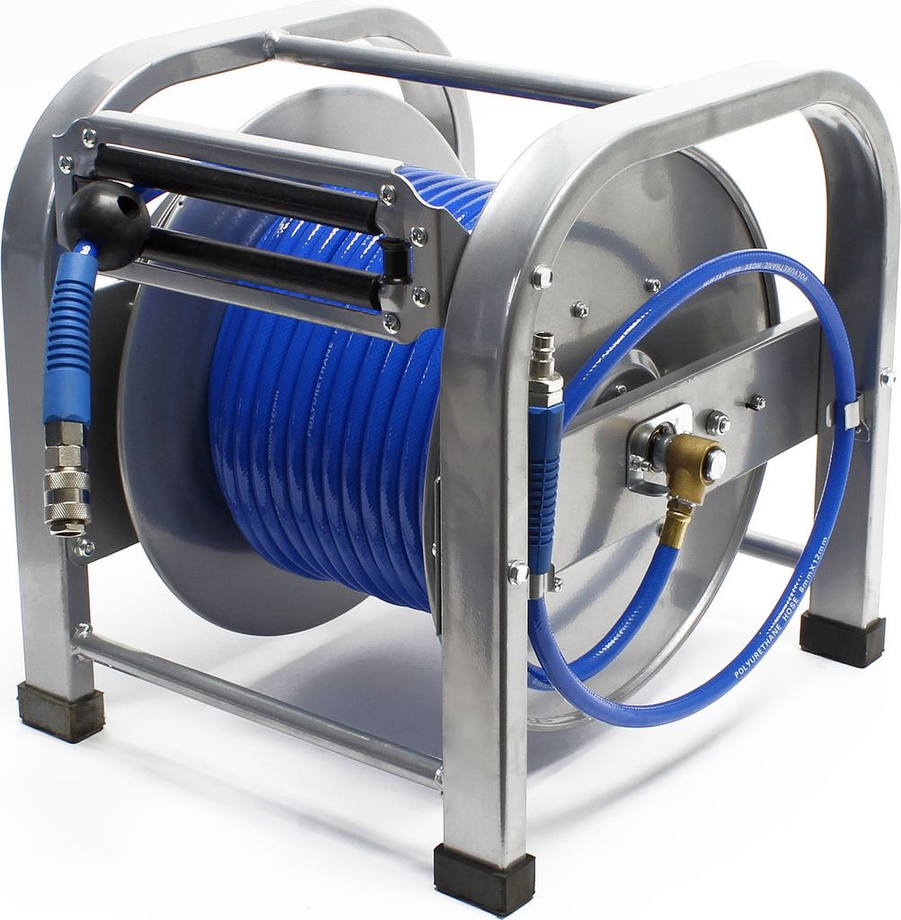 Wiltec Druckluft Schlauchtrommel mit 30 m Druckluftschlauch bis 12 bar, 12,91 mm Automatik Druckluft Schlauchaufroller
