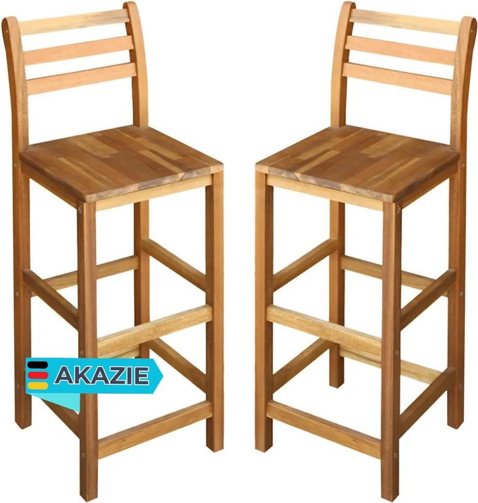 Barhocker LENI 2er Set Massivholz Akazie | Barstühle Küchenhocker Thekenhocker für Küche Hausbar