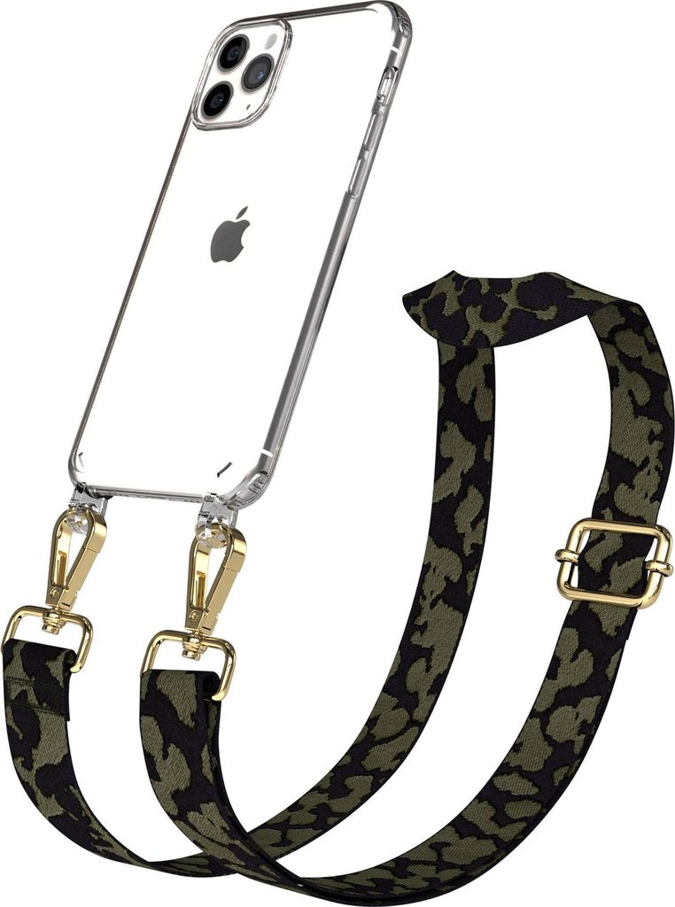 EAZY CASE Handykette - Verstellbarer Trageriemen kompatibel mit Apple iPhone 11 Pro, Handykordel mit transparenter Silikon-Hülle, Karabiner Gold, ...
