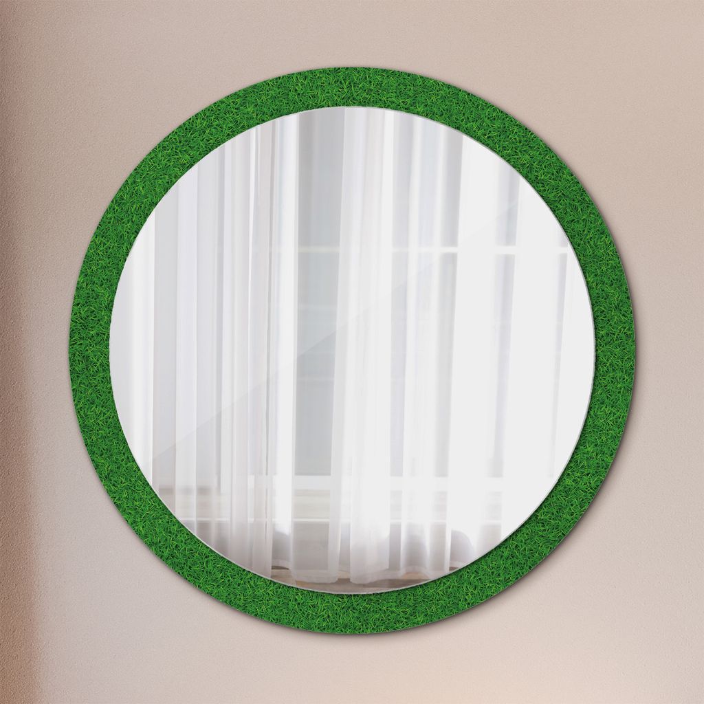 Ø100cm Spiegel - Glasrahmen mit Aufdruck - Wandspiegel Schlafzimmer - Grün Gras