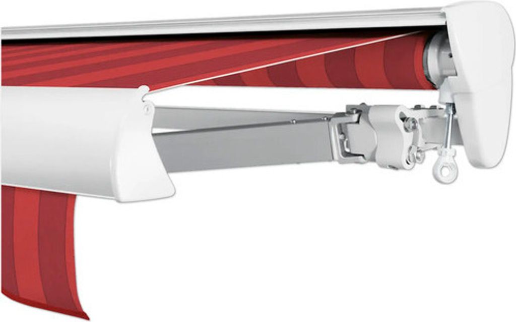 SOLUNA Halbkassettenmarkisen Classic 4x2,5 Stoff Dessin D035 Gestell E6EV1 silber eloxiert Antrieb rechts inkl. Kurbel