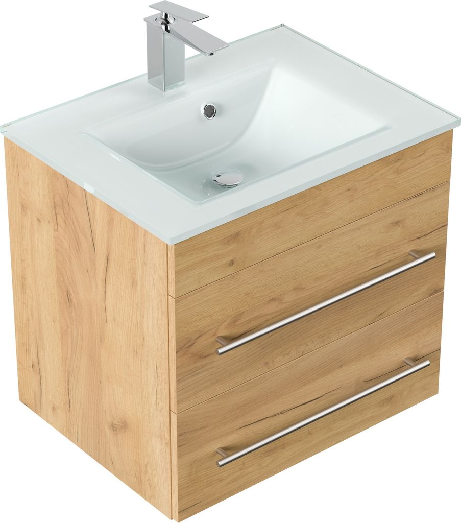Badmöbel Vitro 60 inkl. Glasbecken SoftClose eiche gold : Eiche Gold Varianten: Eiche Gold