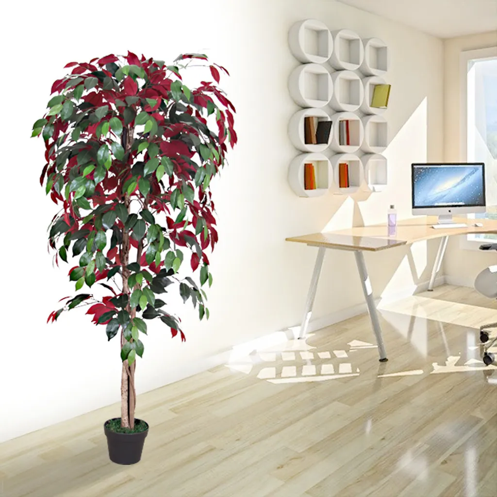 Ficus Benjamin Artificiale 150cm Rosso - Decovego Albero d'Arredo - 3