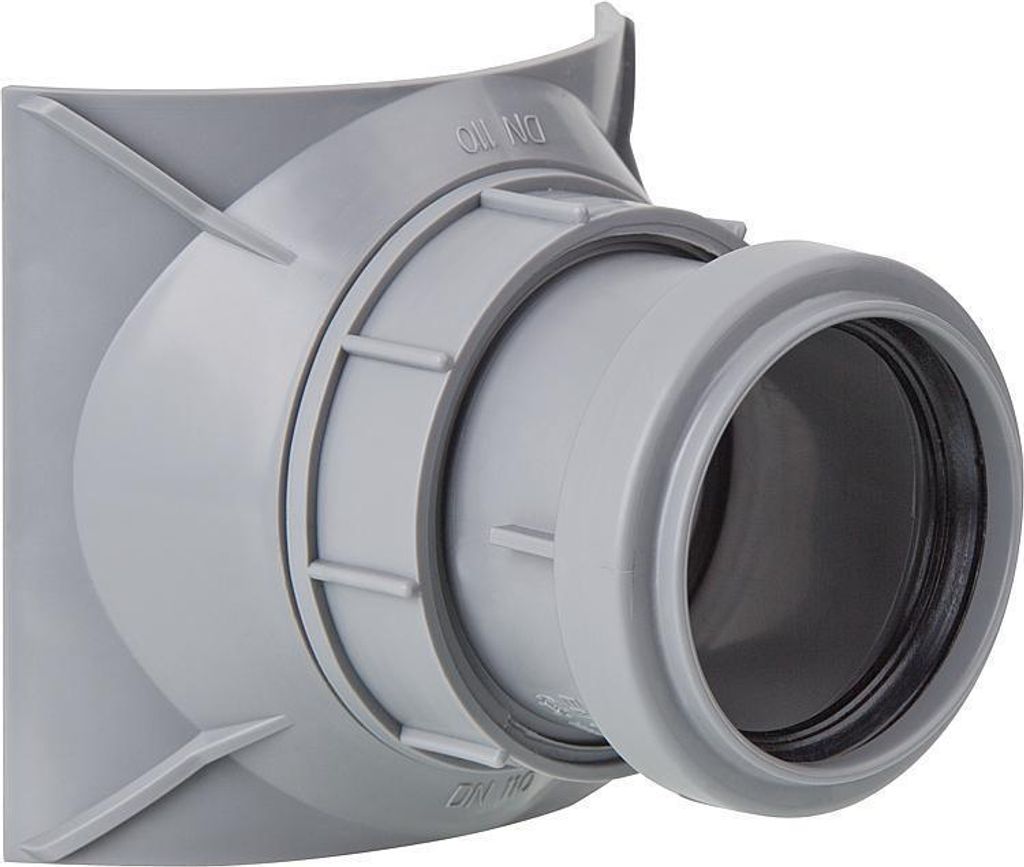 Close-up view of a gray plastic pipe fitting.