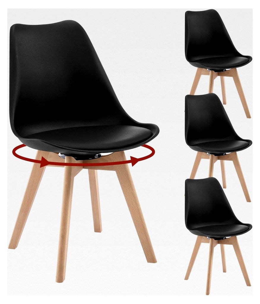 Drehbare Esszimmerstühle im 4er Set, für Esszimmer, moderne Küchenstühle aus Massivholz Kunstleder, bis 120 kg belastbar, Schwarz
