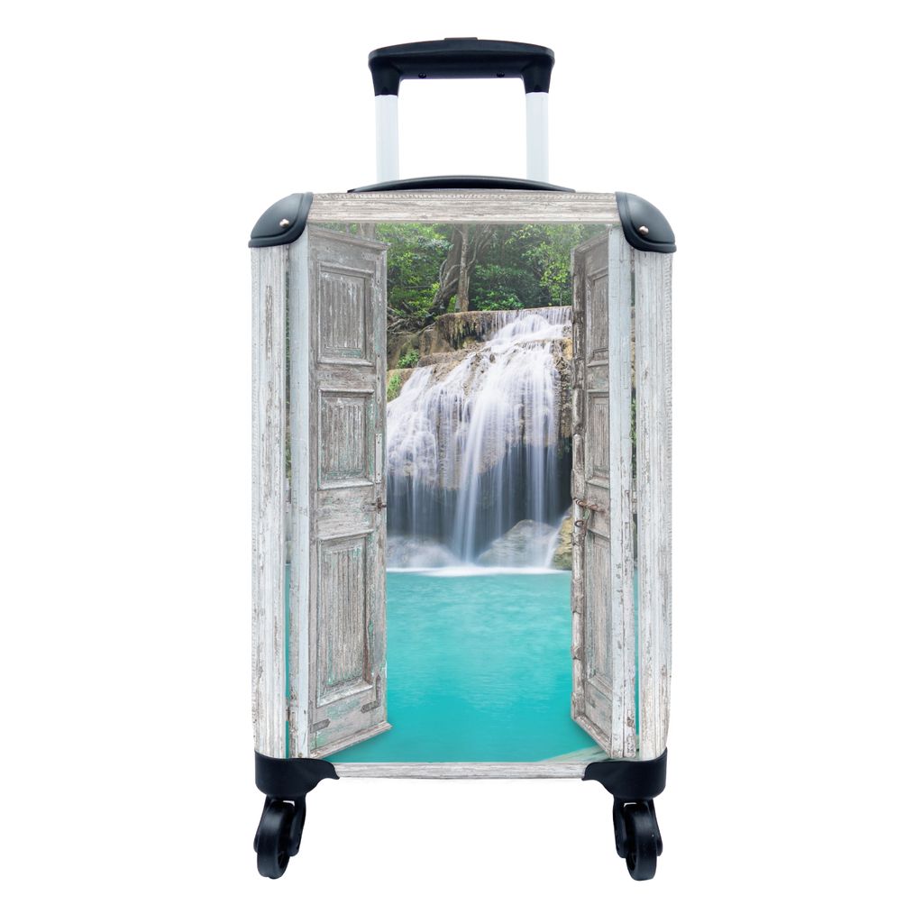 MuchoWow Koffer Handgepäck Trolley Rollkoffer Kleine Reisekoffer mit 4 Rollen - Aussicht - Wasserfall - Natur - Landschaft - Cabin Size < 55x40x...