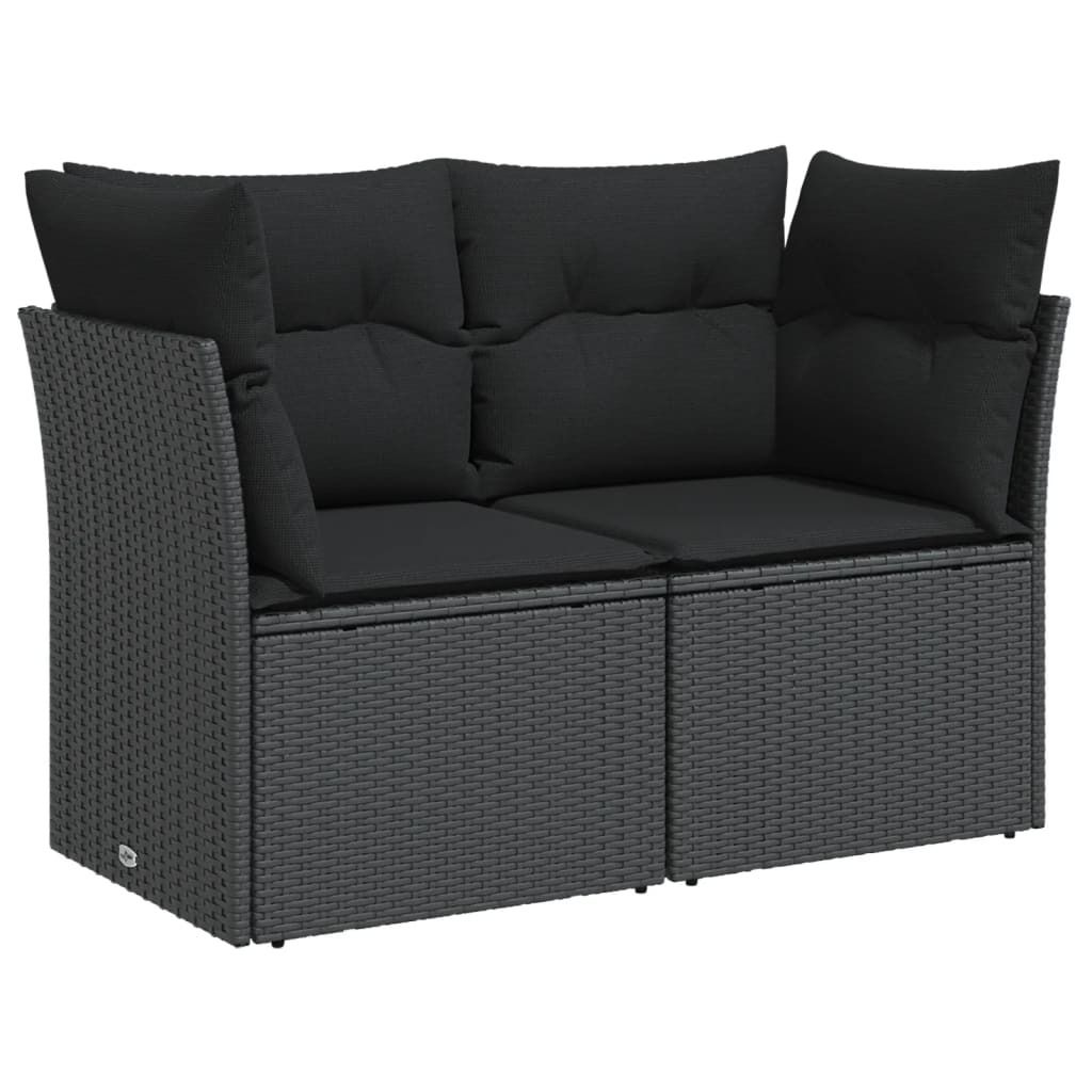 Gartensofa mit Kissen 2-Sitzer Schwarz Poly Rattan Produktbild 