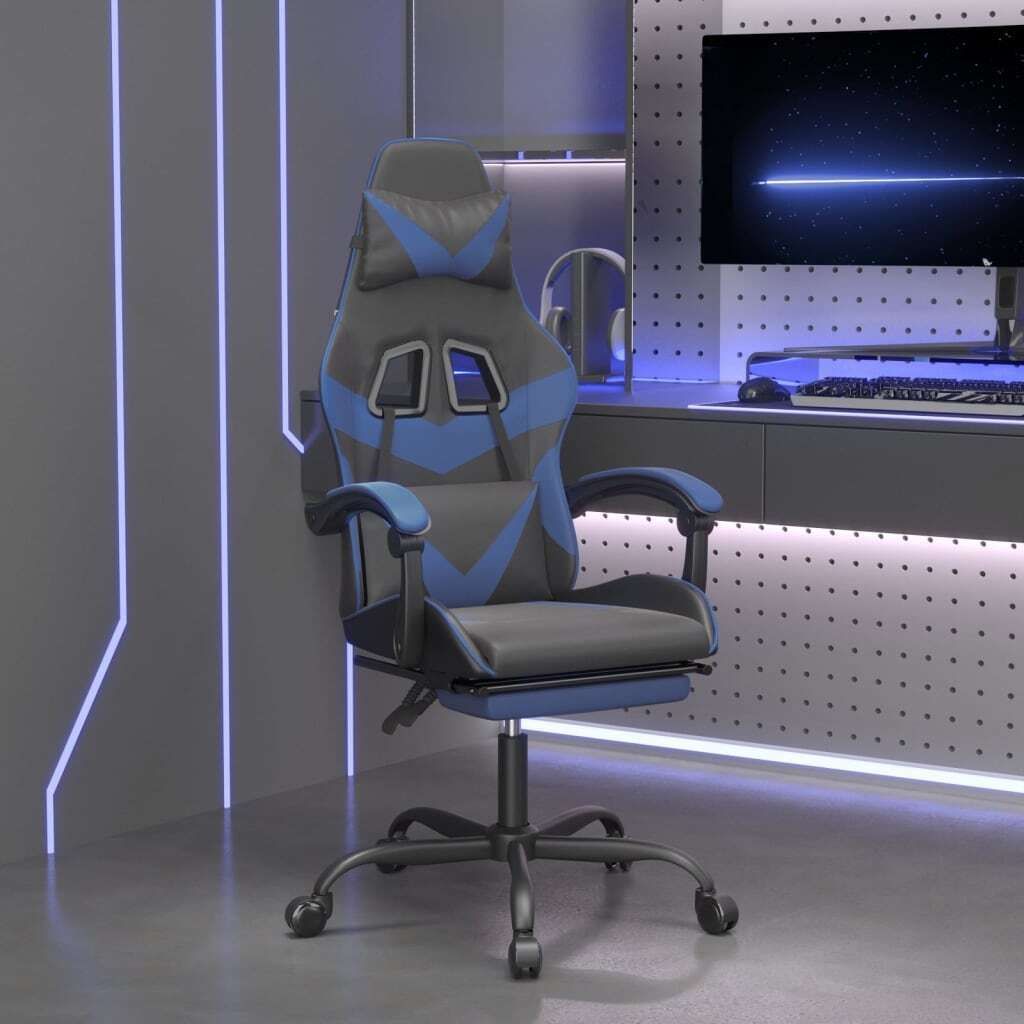 Möbel Gaming-Stuhl mit Fußstütze Drehbar Schwarz & Blau Kunstleder - Bürostühle 349555