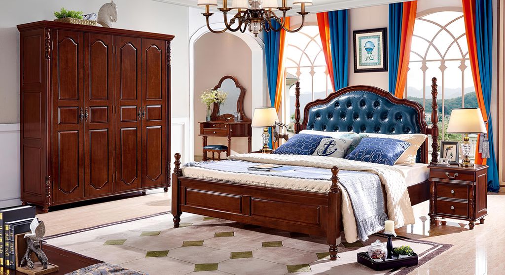 Komplettes Schlafzimmer Set 4 tlg Klassisch Bett +2x Nachttische Kleiderschrank