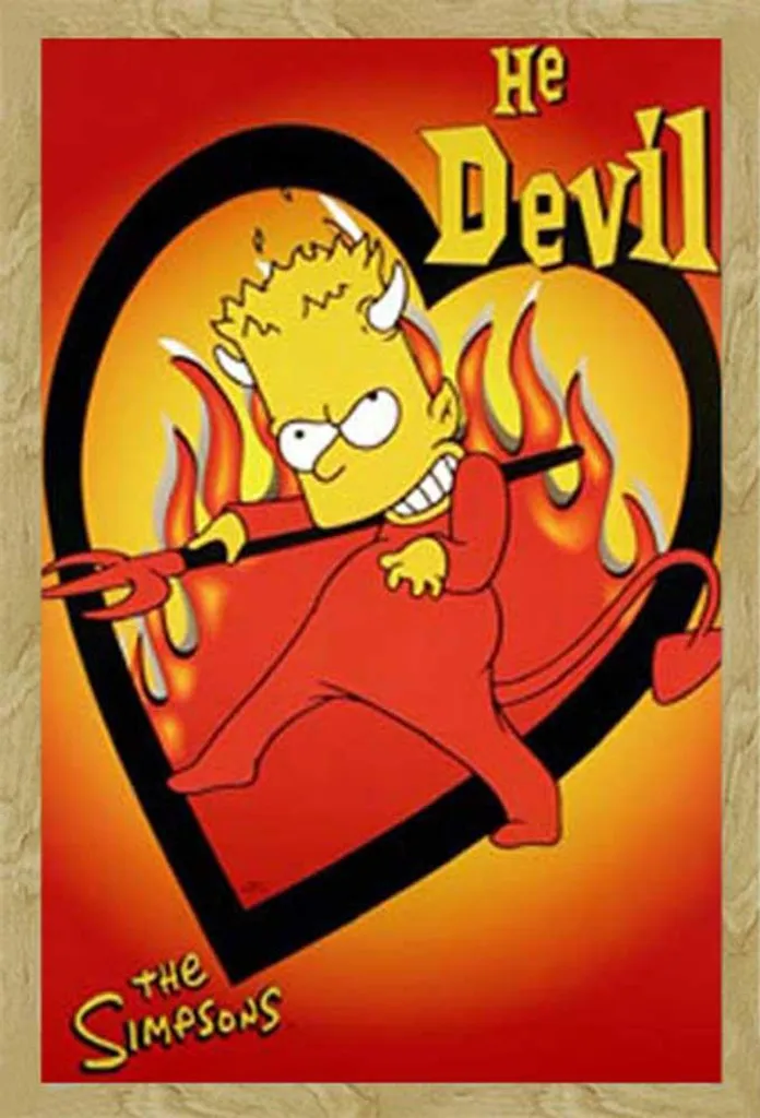 Poster The Simpsons He Devil con Cornice Shinsuke Maxi MDF Faggio