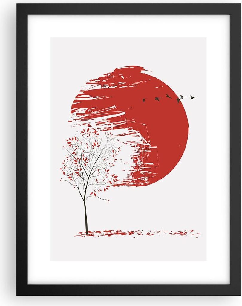 Gerahmtes Poster - Schwarzer Rahmen - Japan Blume Kirschen - 30x40 cm - Wand Bild - Wanddeko - Wandbilder - Kunstposter - Wandposter - Bilderrahmen...