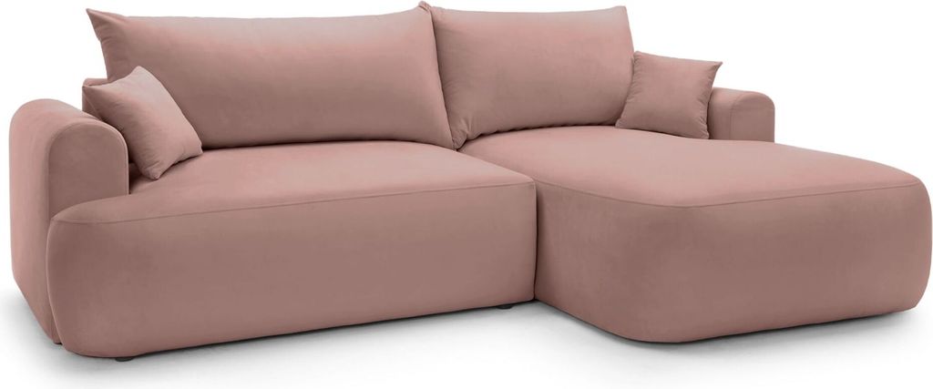 Selsey OVO - Ecksofa mit Schlaffunktion, Stauraum und Samtbezug, Hellrosa, rechts